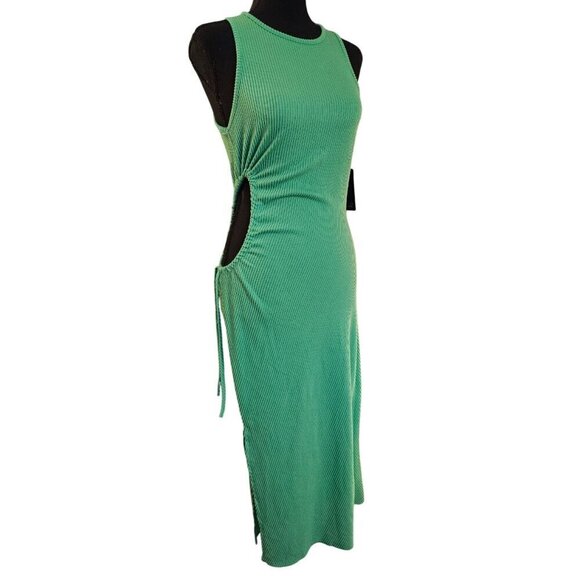 Green Ribbed Knit Sleeveless Bodycon Sexy Maxi Dress W/ Side Cutouts Size S - Picture 1 of 5